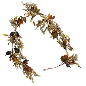 Rustic Harvest Autumn Berry & Leaf Garland Fall Mantel or Table Decor 70"